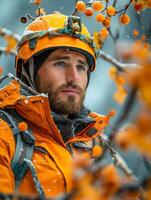 Tree pruning in autumn by man photo