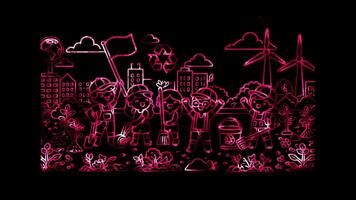 Glowing looping World environment Day successful environmental project. neon frame effect, black background. video