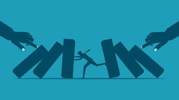 businessman running from a giant m in the shape of a hand vector