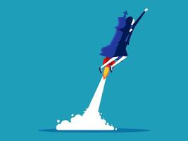 a rocket is flying into the air with a flag on it vector