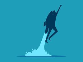 a man in a suit is flying on a rocket vector
