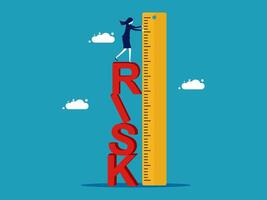businessman standing on the top of a ruler with the word risk vector