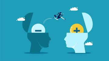 two heads with a man flying out of one of them vector
