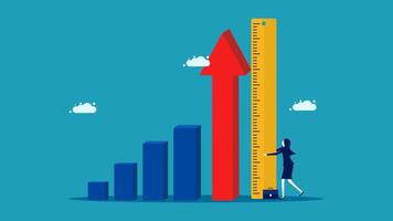 businessman standing next to a large chart with an arrow pointing up vector