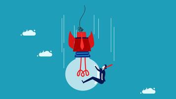 a man is hanging from a light bulb with a rocket attached vector