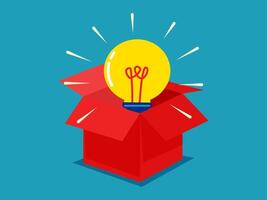 an open box with a light bulb inside vector