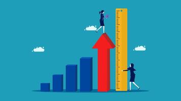 business people standing on a bar chart with an arrow pointing up vector