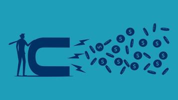 a man is standing in front of a dollar sign vector