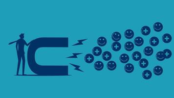 a man is standing next to a large number of smiley faces vector