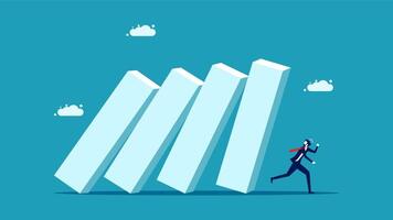 businessman running to climb up a giant stack of cubes vector