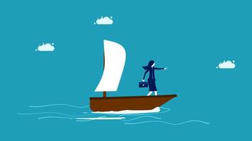 a woman is standing on a boat with a sail vector