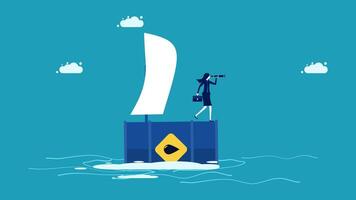 a person standing on top of a boat with a sail vector