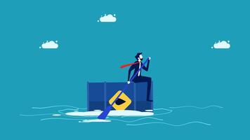 businessman on a boat in the ocean with a paddle vector