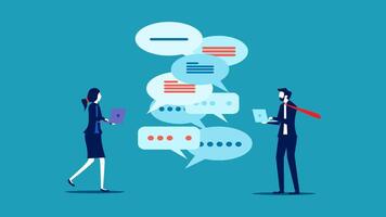two business people talking with speech bubbles vector