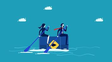 two business people rowing on a boat vector
