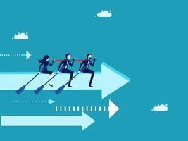 business people rowing on arrow with arrows pointing up vector
