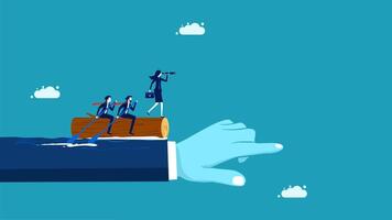business people on a log with a hand pointing to it vector
