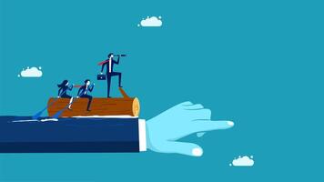 business people on a log with a hand pointing to it vector