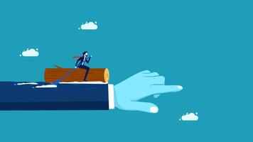 businessman on a log with a hand holding it up vector