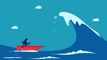 a man in a boat paddling through a wave vector