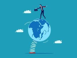 businessman standing on top of globe with briefcase vector