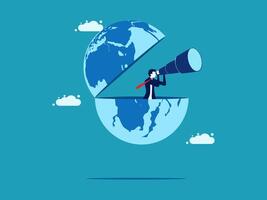 businessman with megaphone on the world globe vector