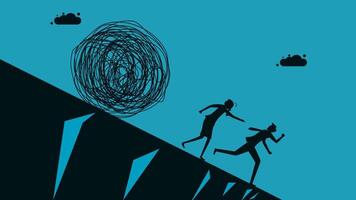 two people running up a hill with a ball in the middle vector