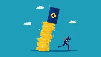a man running away from a stack of coins vector