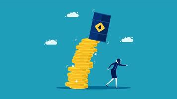 a woman is running towards a stack of coins vector