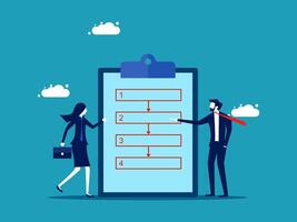 business people standing next to a clipboard with a checklist vector
