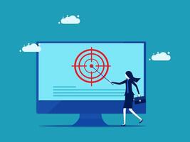 businesswoman pointing at target on computer screen vector