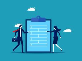 business people standing next to a clipboard with a checklist vector