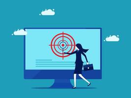 businesswoman with target on computer screen vector