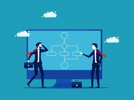 businessman and businesswoman working on a project diagram vector