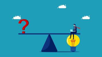 businessman on a seesaw with a light bulb and question mark vector