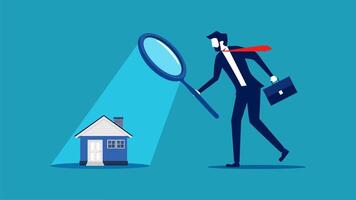 man looking for house with magnifying glass vector