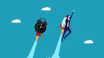 businessman on rocket with clock and time vector