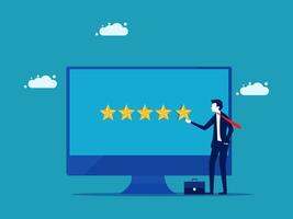 businessman rating five stars on computer screen vector