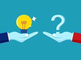 two hands holding a light bulb and a question mark vector