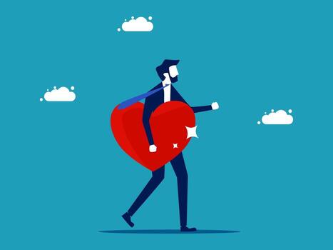 man is walking with a heart shaped object vector