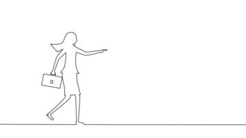 one line drawing of a woman walking with a briefcase vector