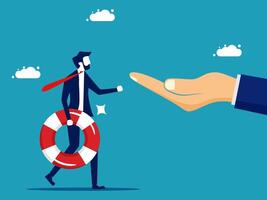 businessman with life preserver and hand giving to another person vector