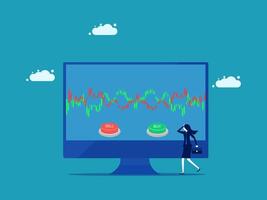 businesswoman looking at a computer screen with a stock chart vector