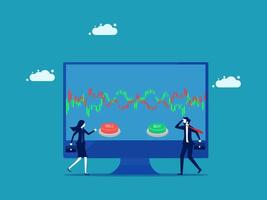 business people looking at a computer screen with a stock chart vector