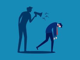 Self criticism. Depressed businessman scolding himself with a megaphone vector