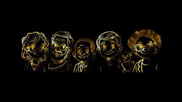 Glowing looping World environment Day portraits of famous environmentalists . neon frame effect, black background. video