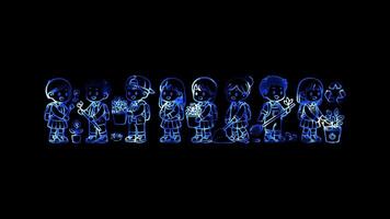 Glowing looping World environment Day children participating in an environmental. neon frame effect, black background. video
