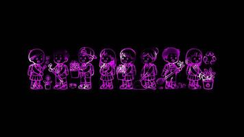 Glowing looping World environment Day children participating in an environmental. neon frame effect, black background. video