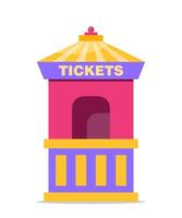 Carnival striped ticket booth kiosk isolated on white. Flat cinema, circus, theater, amusement park tent element with empty window. Entertainment and fun access purchase. illustration. vector