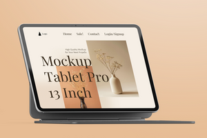 tablet pro 13 inch display screen mobile device with magnetic keyboard realistic mockup design template psd